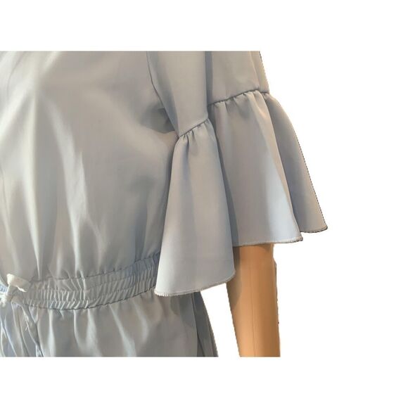SHEIN Light Blue Bell Sleeves V-Neck Elastic Waist Tie Jumpsuit Size S - Picture 6 of 15